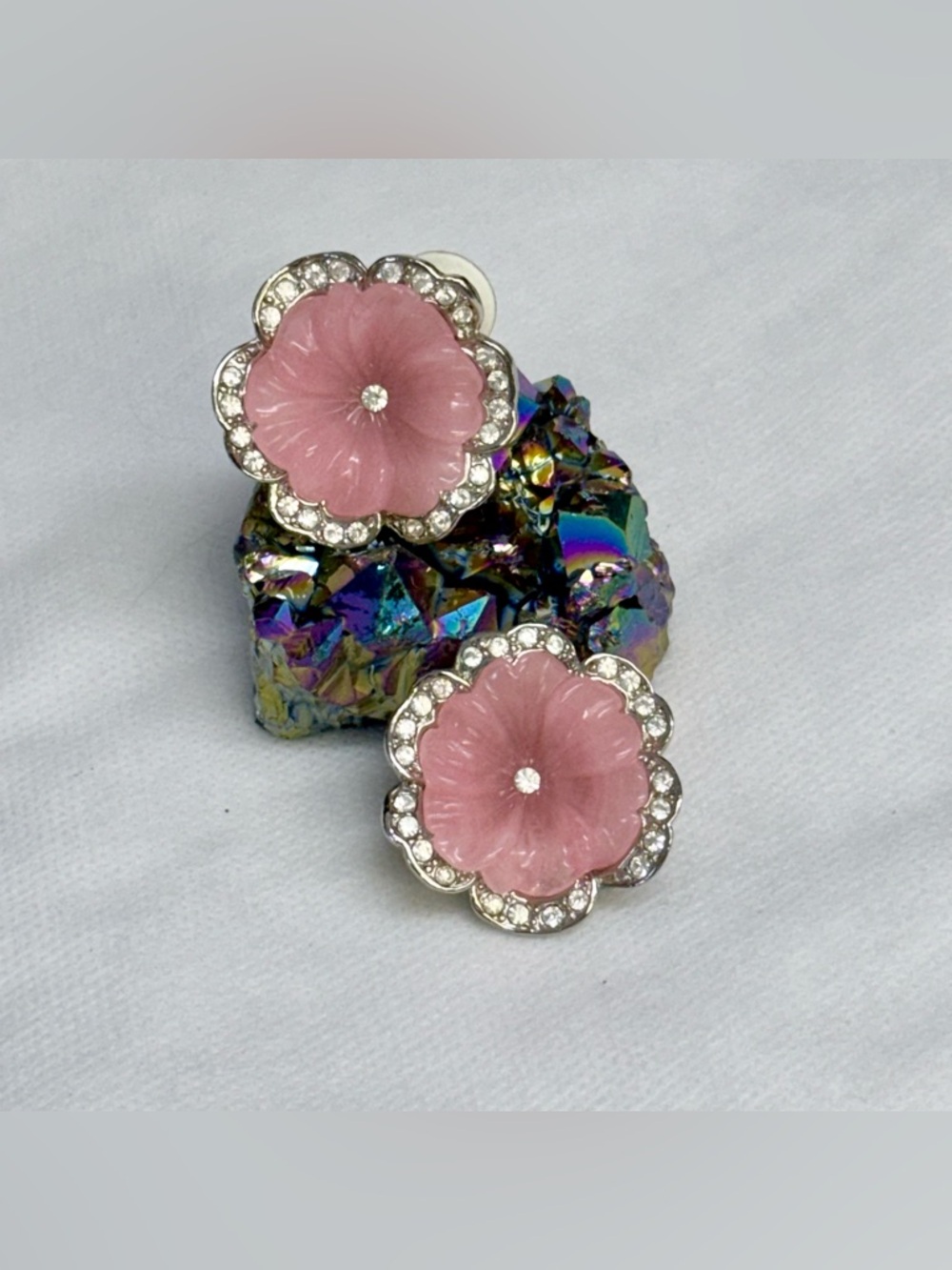 Kenneth Jay Lane for Avon pink lucite rhinestone earrings
